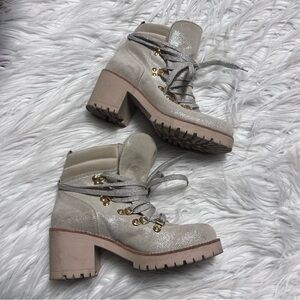 Diavolezza 450$ glitter shearling Women's Lace-Up Gold Boots